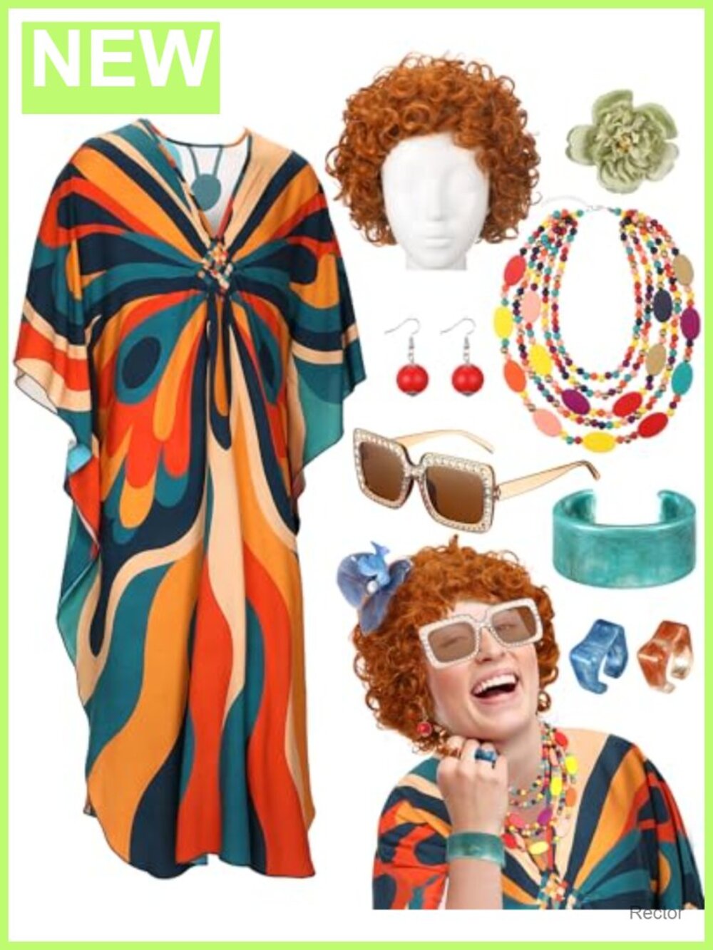 Women's 70s 80s Landlady Costume Set with Wig and Accessories